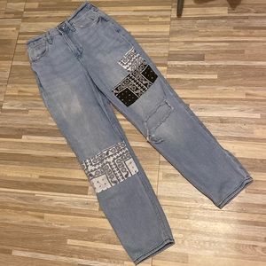 Hollister Light Blue High Rise Jeans with Patchwork